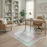 Delicate Pink Blossom Floral Border Rug