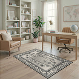 Elegant Black White Floral Persian Rug