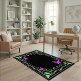 Pink Butterfly Green Vine Floral Border Rug