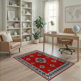 Red Persian Star Medallion Area Rug with Black Intricate Borders