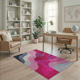 Modern Abstract Wave Rug in Pink Grey Black