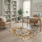 Ornate Gold Damask Floral Area Rug