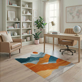 Multi-color and Patterns Layered Sunset Mountains Geometric Area Rug