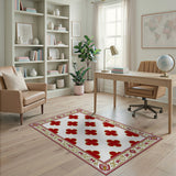 Red Quatrefoil Floral Area Rug with Gold Border