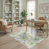 Yellow-Edged Floral Teal Accent Area Rug