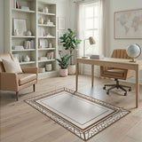 Brown Geometric Lattice Border Rug