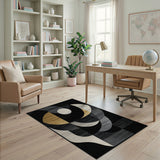 Gold and Silver Gold Geometric Abstract Area Rug