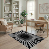 Black White Radial Spike Geometric Area Rug
