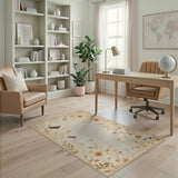 Beige Floral Vintage Area Rug with Butterflies