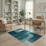 Blue and Teal Teal Blue Abstract Geometric Area Rug
