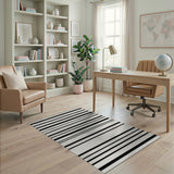 Distressed Vintage Black White Striped Distressed Area Rug