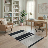 Woven Geometric Modern Bold Black White Striped Woven Area Rug