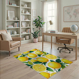 Fresh Vintage Lemon Botanical Washable Area Rug - Low Pile, Non-Slip & Pet Friendly