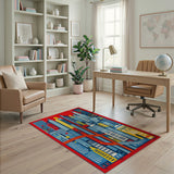 Vibrant City Skyline Geometric Area Rug