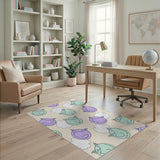 Whimsical Teal Purple Cartoon Cats Area Rug