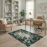 Ornate Green Vine Leaf Frame Area Rug