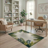 Lush Palm Leaf Border Green Area Rug