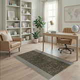 Golden Leopard Print Area Rug with Silver Borders