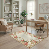 Pink Rose Border Vintage Floral Area Rug