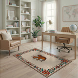 Charming Squirrel in Red Floral Border Rug