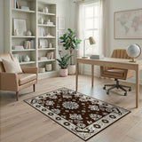 Ornate Floral Persian Area Rug in Brown Ivory