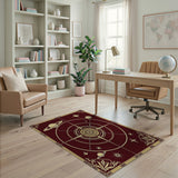 Celestial Compass Rose Red Area Rug
