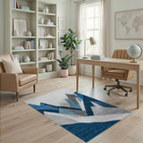 Geometric Modern Geometric Blue Mountain Peaks Area Rug