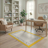 Yellow Ornate Floral Scroll Border Area Rug