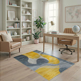 Abstract Mustard Yellow Slate Blue Geometric Area Rug