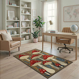 Boho Chic Multi-color and Patterns Whimsical Red Mushroom Forest Area Rug
