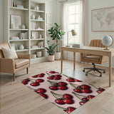 ODIKA Washable Retro Cherry Print Area Rug - Low Pile Non-Slip Pink Carpet
