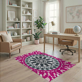 Pink Vibrant Pink Mandala Geometric Area Rug