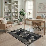 Bold Black White Geometric Abstract Black and White Area Rug