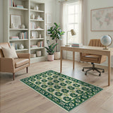 Emerald Green Floral Tile Vintage Area Rug
