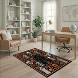 Grim Reaper Halloween Area Rug with Pumpkins Skulls