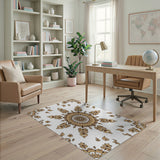 Beige and Neutral Elegant Beige Mandala Persian Area Rug