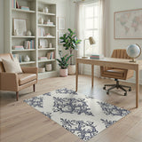 Grey Grey Ornate Damask Floral Area Rug
