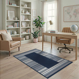 Navy Blue Striped Border Area Rug