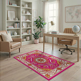 Vibrant Pink Persian Medallion Traditional Persian Area Rug