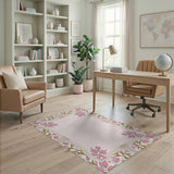 Elegant Pink Floral Frame Area Rug