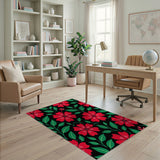 Floral Vintage Vibrant Red Hibiscus Floral Area Rug