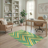 Teal Yellow Zigzag Geometric Area Rug