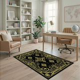 Floral Vintage Gold and Silver Ornate Gold Filigree Black Area Rug