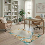 ODIKA Washable Coastal Beach Area Rug - Starfish & Seashells, Low Pile Non-Slip Rug