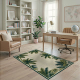 Green Palm Leaf Border Area Rug