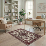 Vintage Sunflower Floral Cream Maroon Rug