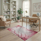 Pink Cherry Blossom Watercolor Washable Area Rug Low Pile Non-Slip