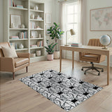 Black White Geometric Bow Motif Area Rug