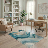 Teal Ocean Wave Swirl Area Rug