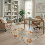 Beige Floral Area Rug with Orange Blooms